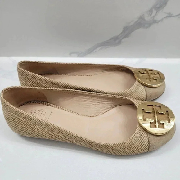 Tory Burch Serena Ballet Flat Vitraux Snake Clay Gold Cap Toe - Picture 2 of 16